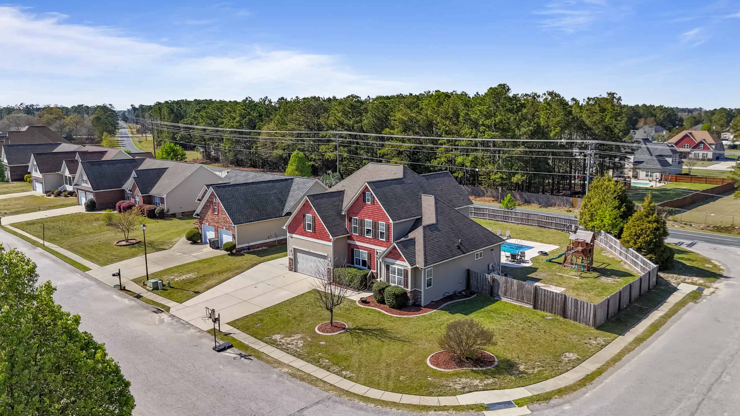 Aerial view of Hope Mills home near Fort Bragg NC sold by military spouse REALTOR Bianca Hill above asking price