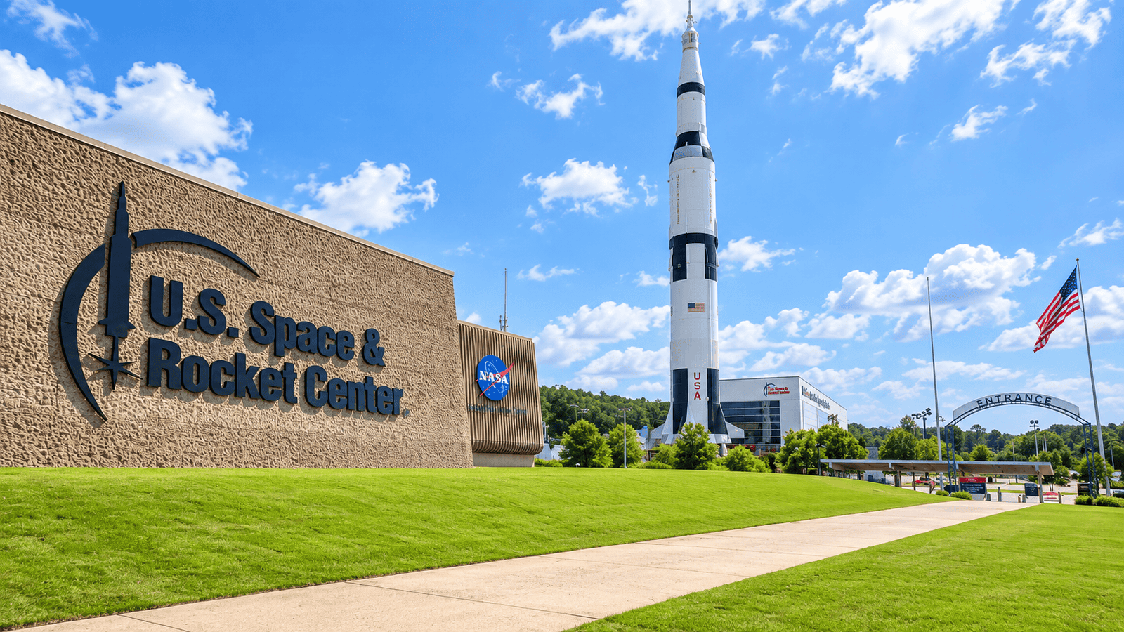 U.S. Space and Rocket Center with a Saturn V rocket in Huntsville, Alabama